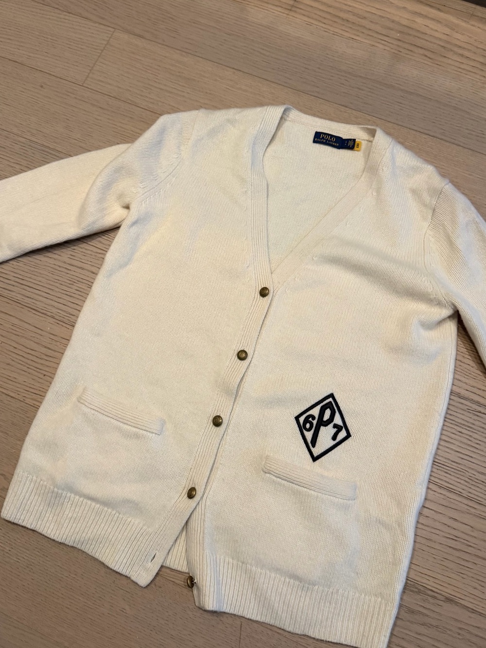 Polo by Ralph Lauren Cream Button-Front V-Neck Cardigan with Patch